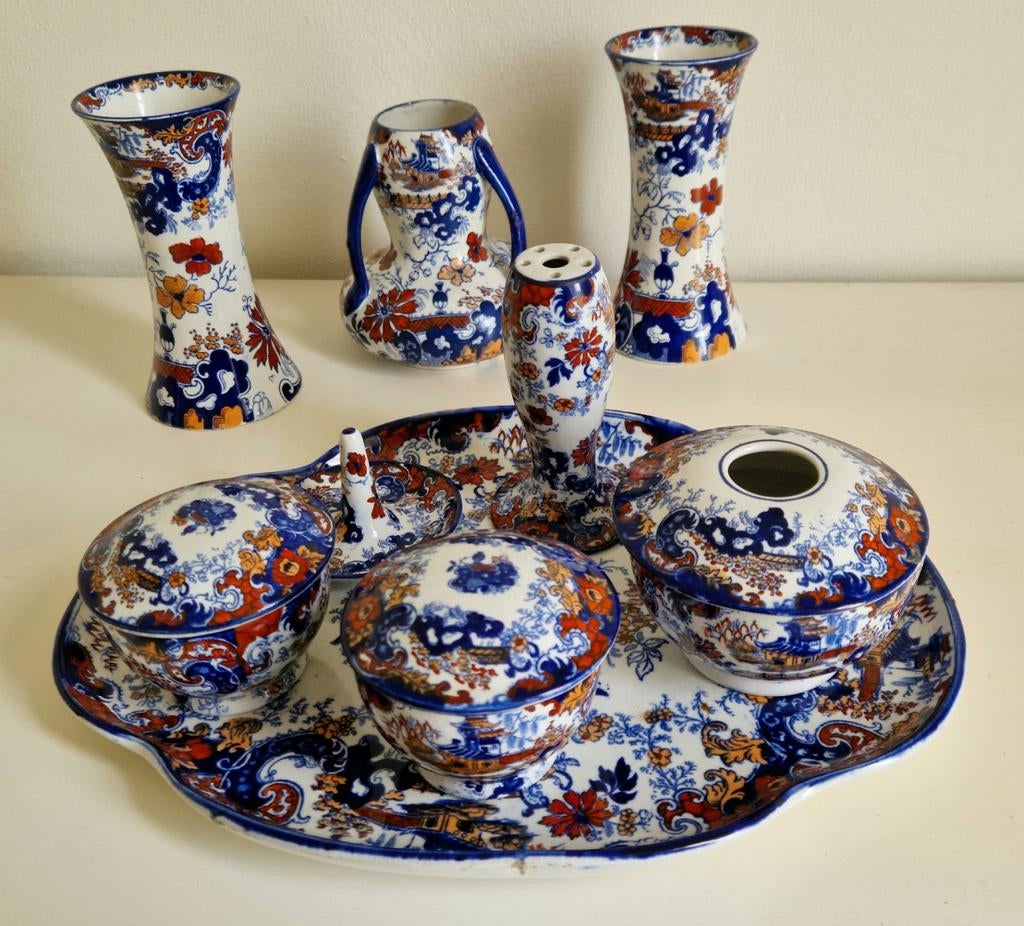 Antieke Staffordshire kaptafelset 'Imari' stijl c.1875-1900, Ophalen
