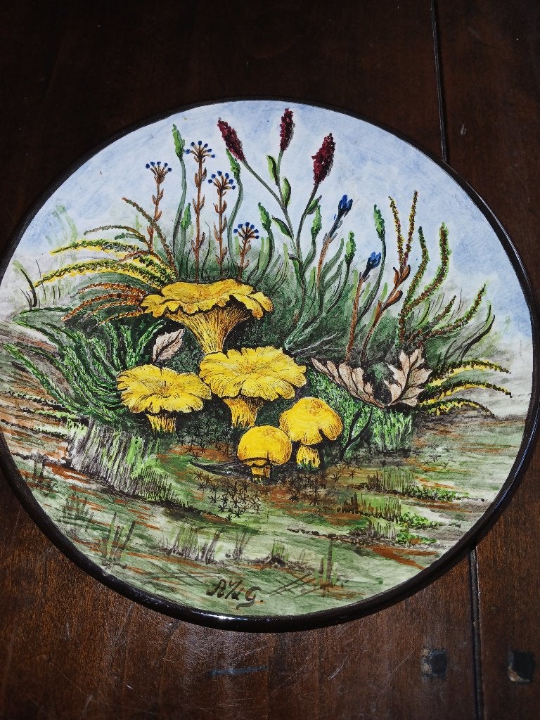 Vintage handgeschilderde keramische schaal met paddenstoelen, Ophalen of Verzenden
