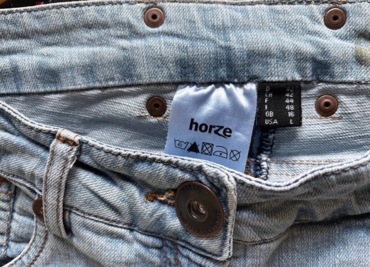 Horze lichtblauwe denim rijbroek exclusive member maat 42, Dieren en Toebehoren, Ritssluiting, Blauw, Overige merken, Dames