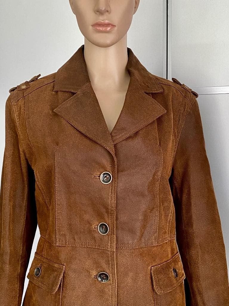H759 mt. 40=M echt leren jasje jas blazer colbert bruin leer, Bruin, Ophalen of Verzenden, Zo goed als nieuw, Jasje