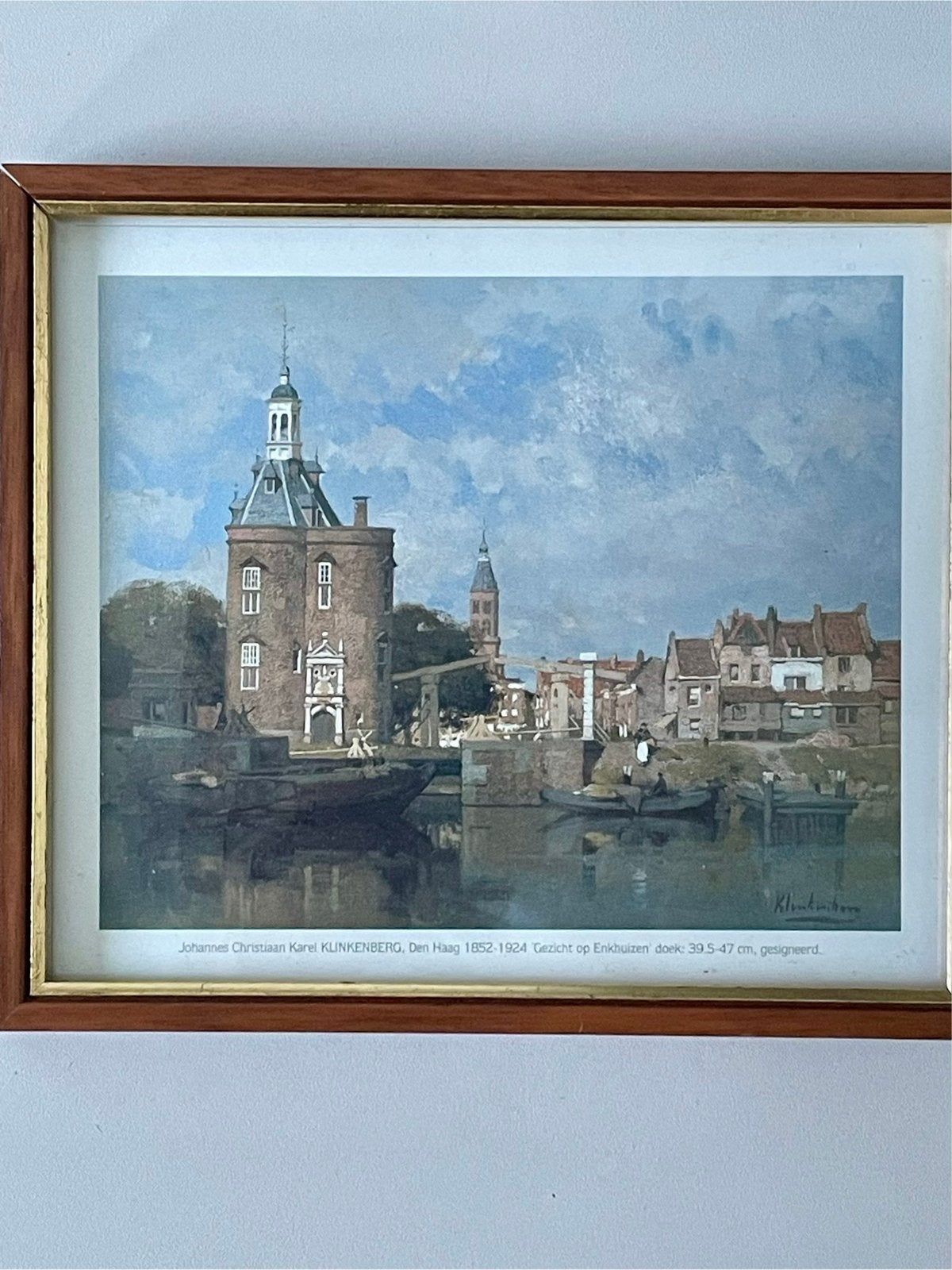 Ingelijste afbeelding“Gezicht op Enkhuizen”-J.C. Klinkenberg, Antiek en Kunst, Ophalen of Verzenden