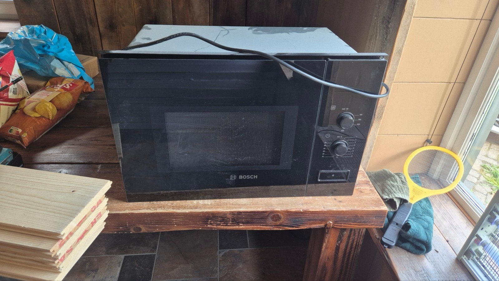 Bosch Inbouwmagnetron - 55.5cm breed, prima staat, Witgoed en Apparatuur, Magnetrons, Ophalen, Gebruikt, Magnetron, Inbouw