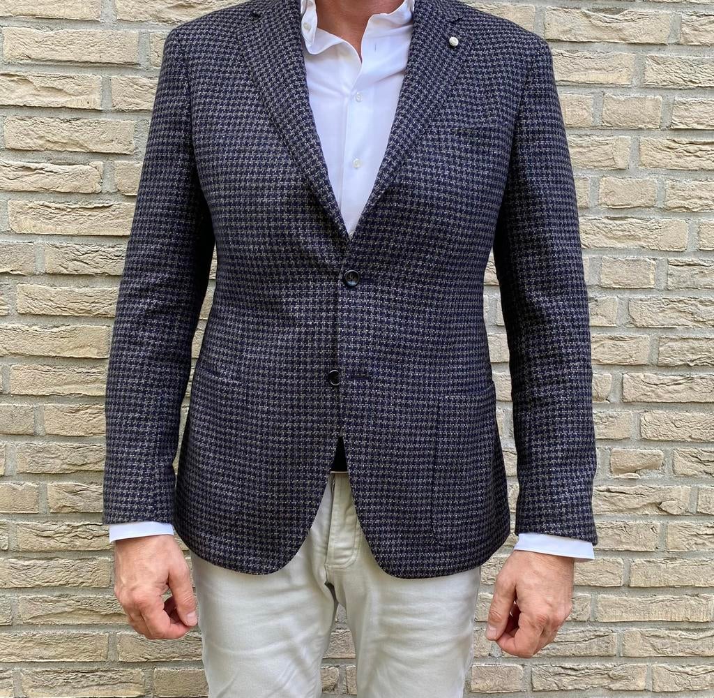 Vitale Barberis Canonico wol/zijde blauw ruit mt 50, Ophalen of Verzenden, Zo goed als nieuw, Maat 48/50 (M), Blauw