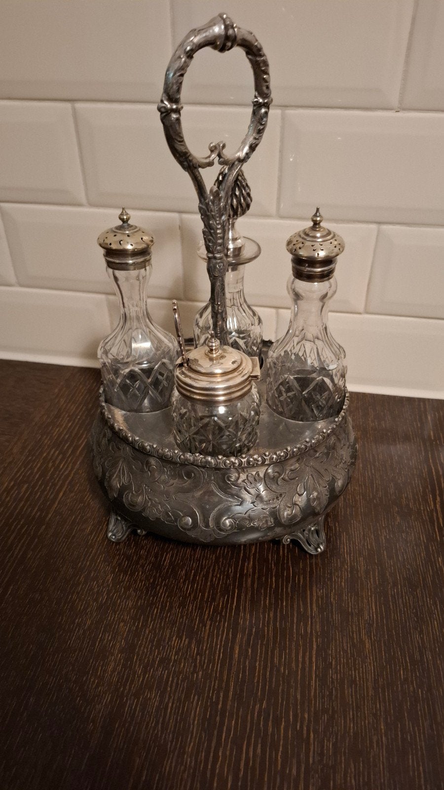 olie en azijn stel verzilverd, Ophalen, Zilver