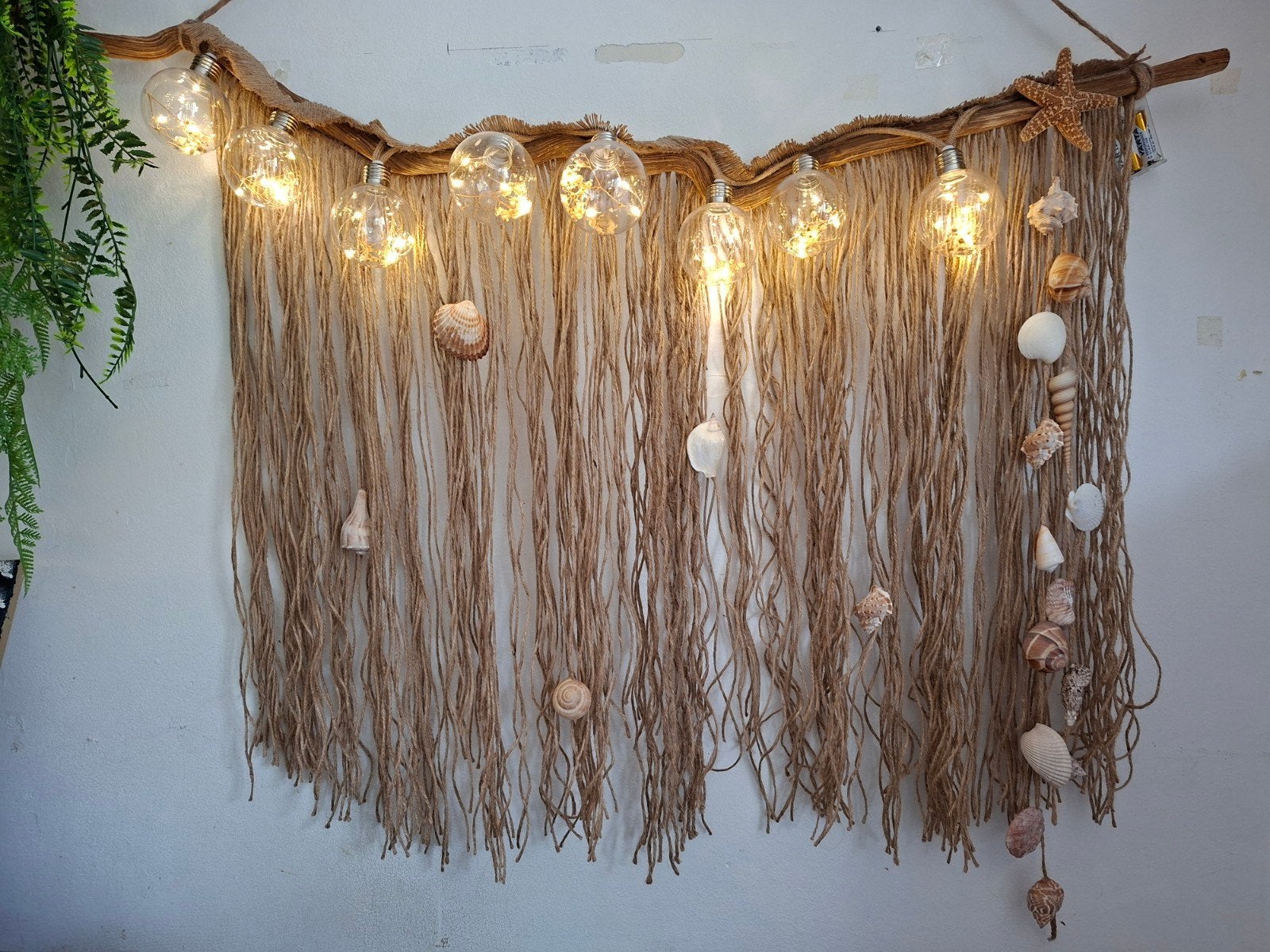 Decoratieve schelpenhanger met verlichting, Ophalen, Gebruikt, Beige, Boho