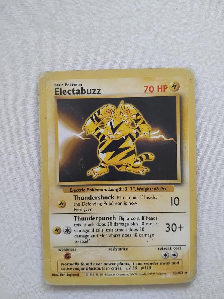 Pokémon Kaart Electabuzz 70 HP (20/102) - Base set, Hobby en Vrije tijd, Verzamelkaartspellen | Pokémon, Gebruikt, Losse kaart