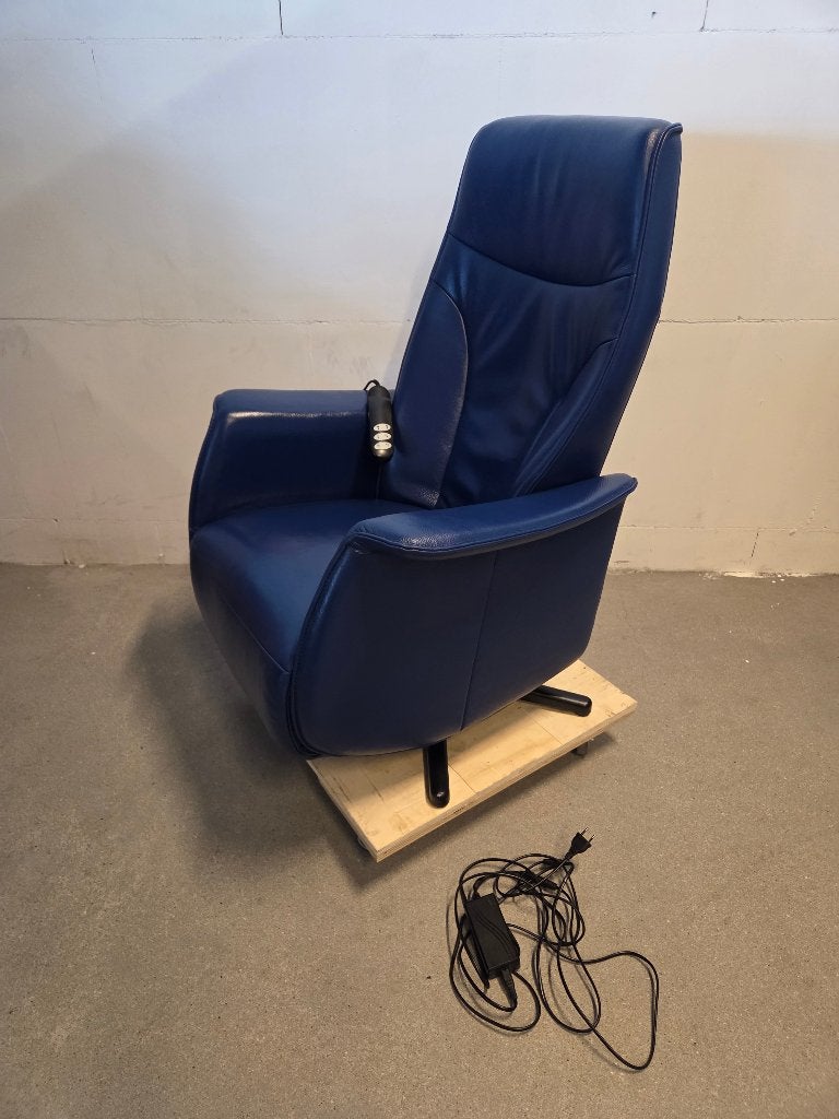 Sta op stoel / opsta stoel blauw leer / op accu, Ophalen, Gebruikt, 50 tot 75 cm, Leer