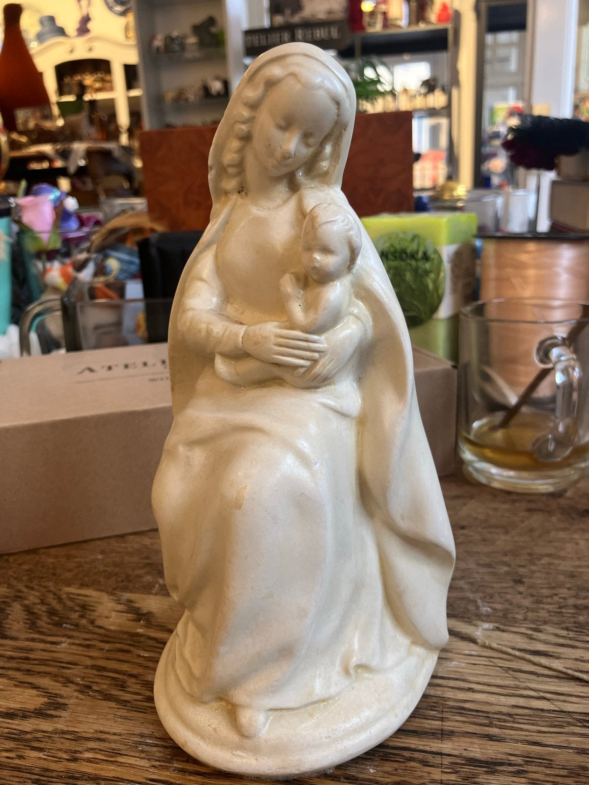 Vintage Maria met Kind Beeldje - Crèmekleurig, Ophalen of Verzenden