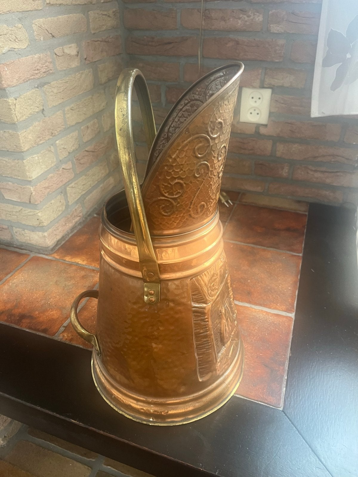 Antieke Koperen Kolenemmer met Handvat, Ophalen, Koper