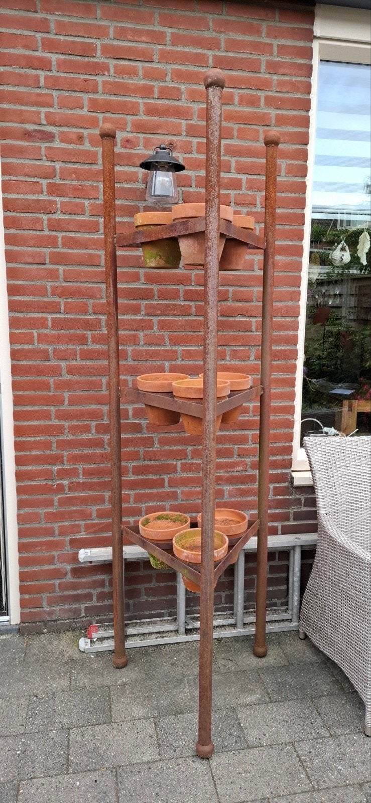 Stalen plantenrek met 9 potten - 2,1m hoog, Ophalen, Gebruikt, Vierkant, Metaal