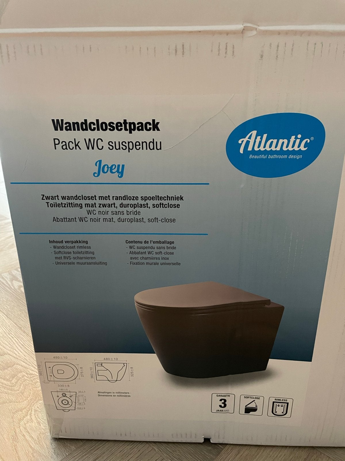 Atlantic Joey Zwart Wandcloset/ zwevend toiletpot excl. bril, Doe-het-zelf en Verbouw, Ophalen, Nieuw, Toilet
