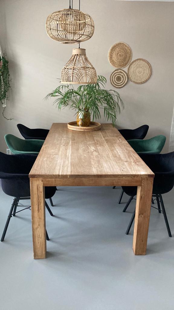Teakhouten eettafel (220x100) met 6 stoelen, Ophalen, Gebruikt, Teakhout, 200 cm of meer