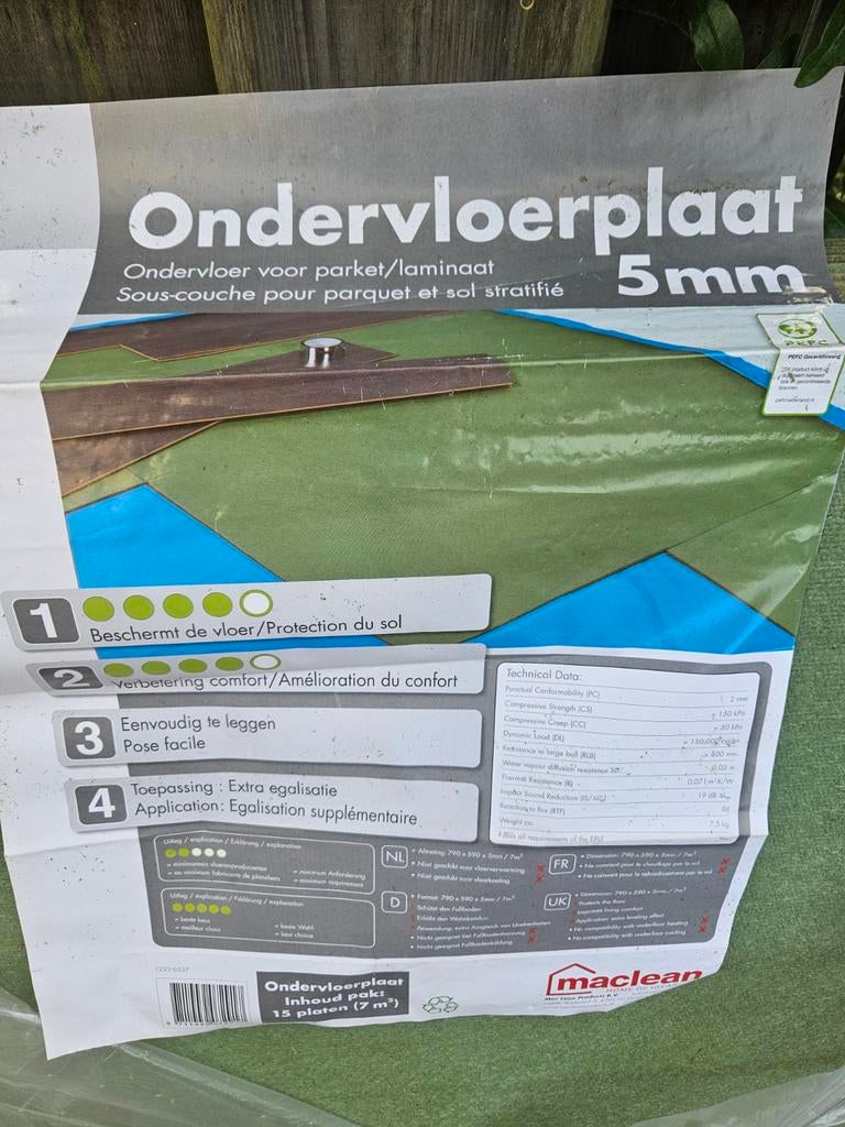 Ondervloerplaat 5mm voor parket/laminaat, Doe-het-zelf en Verbouw, Vloerdelen en Plavuizen, Ophalen of Verzenden
