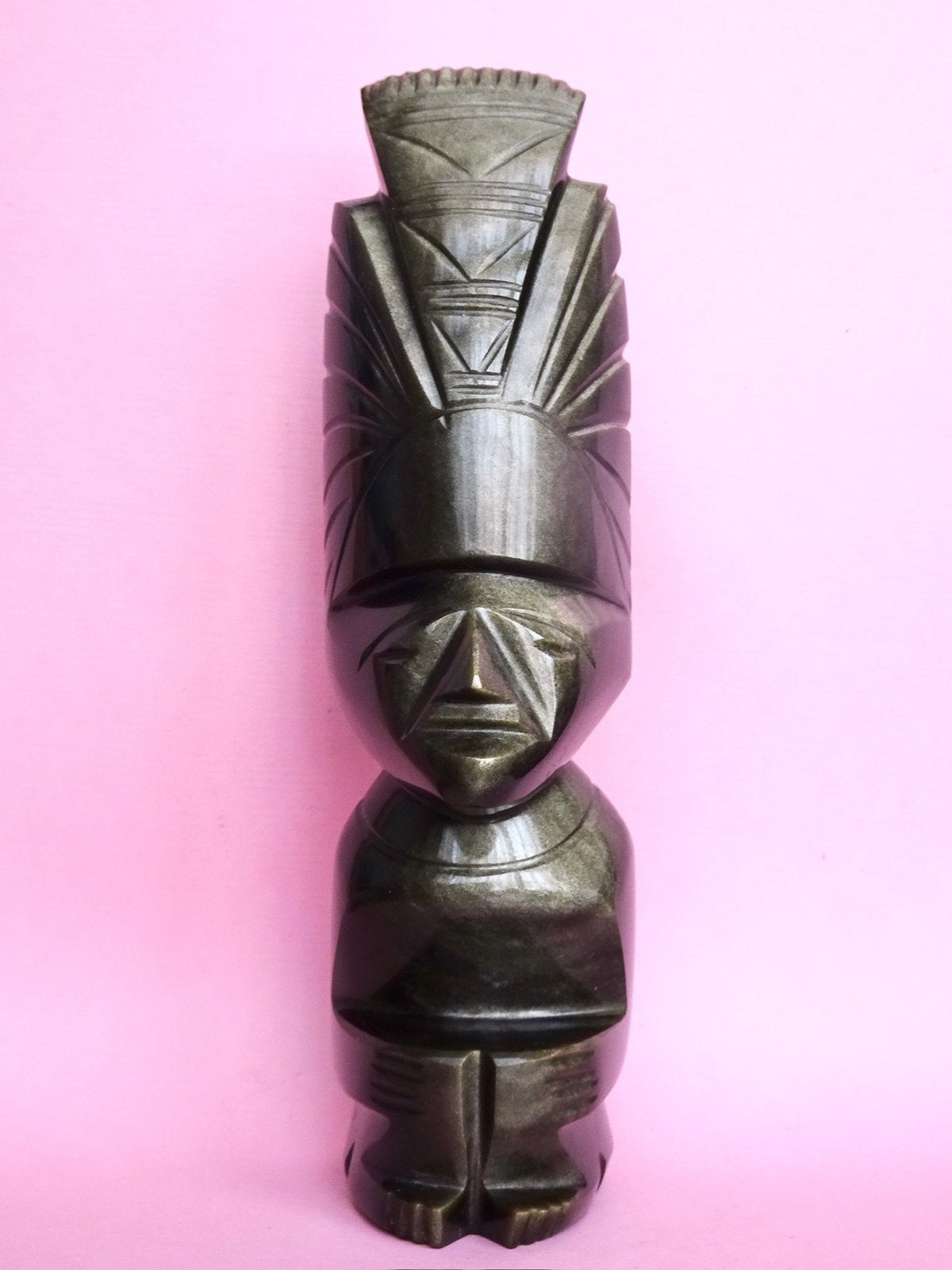 Vintage Inca tiki goud obsidiaan steen beeld beeldje mexico, Verzamelen, Beelden en Beeldjes, Ophalen, Zo goed als nieuw, Dier