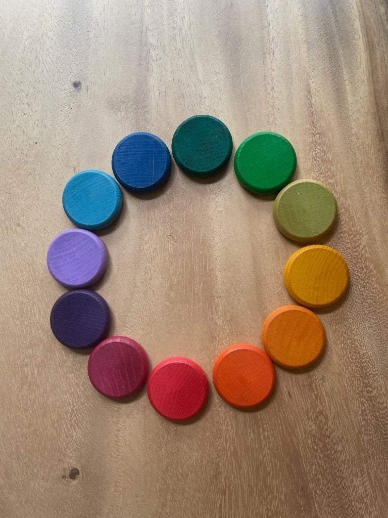 Grapat regenboog: 12x munten, Kinderen en Baby's, Speelgoed | Houten speelgoed, NL, Nieuw, Ophalen of Verzenden, Info@handmadebycharlie.nl