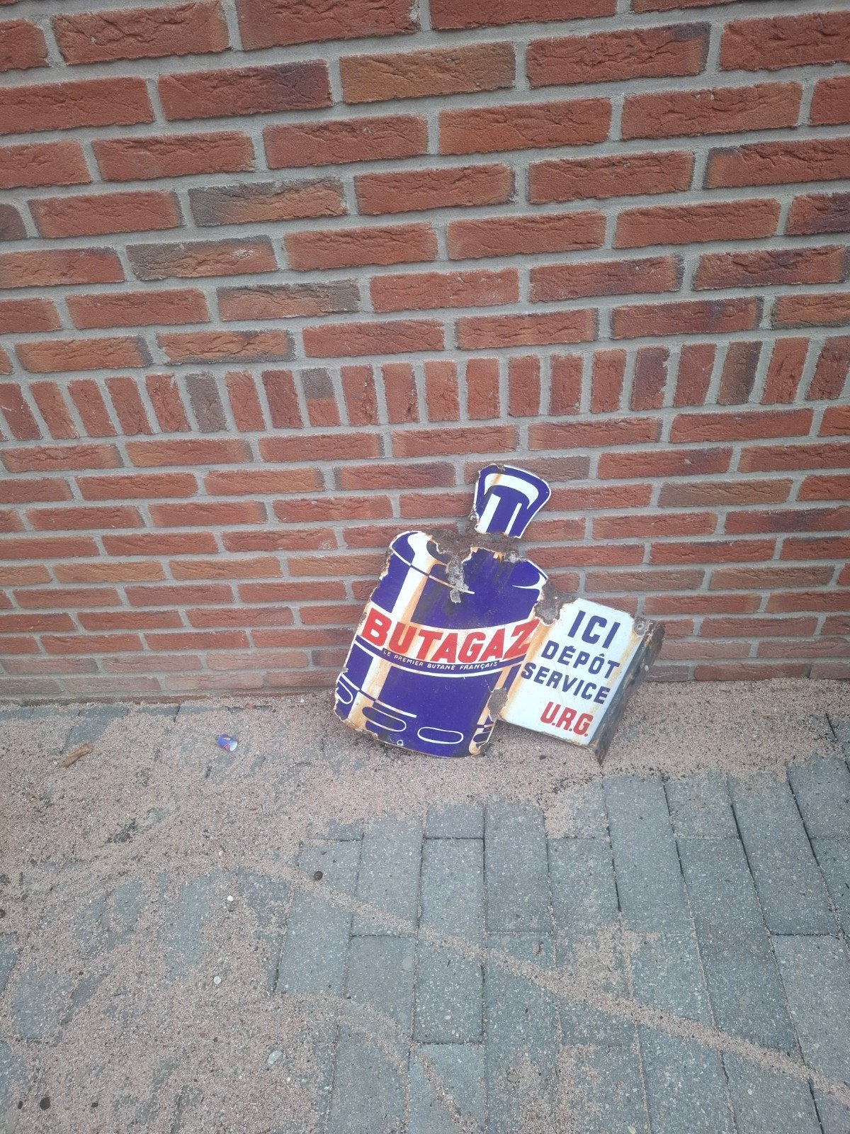 Vintage Butagaz reclamebord - roestig en uniek, Ophalen of Verzenden