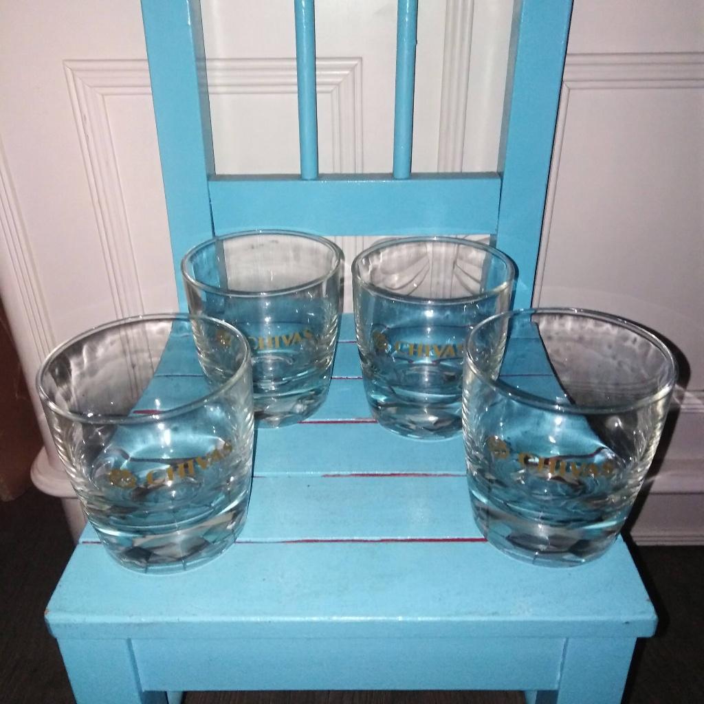 Chivas whiskey glazen met goud logo set van 4 stuks, Verzamelen, Glas en Borrelglaasjes, Ophalen, Zo goed als nieuw, Overige typen