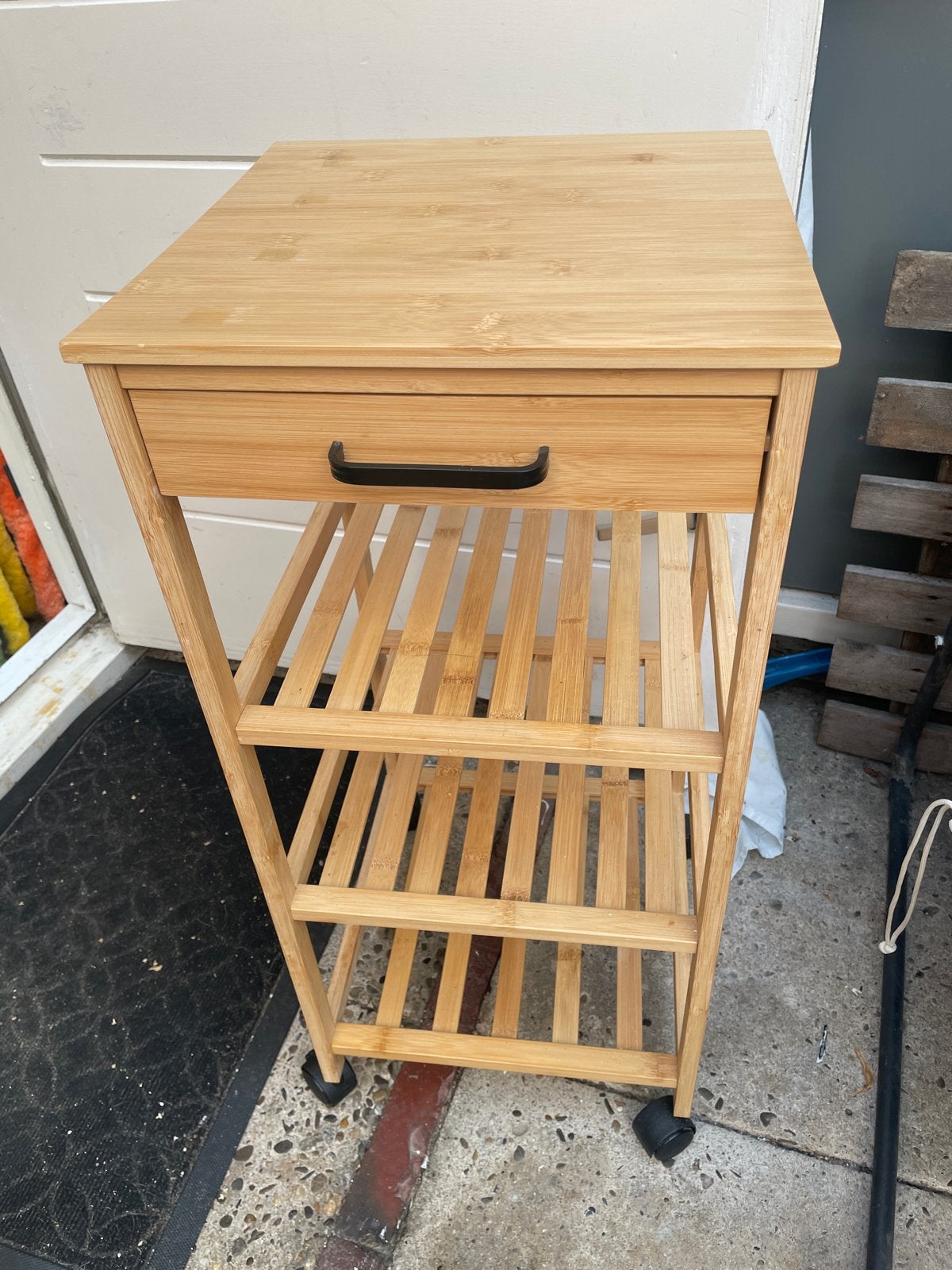 Bamboe Keukentrolley met Lade en Planken, Ophalen, Minder dan 55 cm, Gebruikt, 60 cm of meer