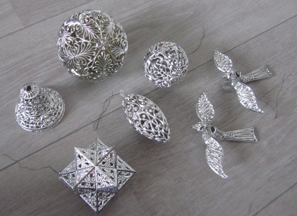 Italiaanse Filigrain kerstballen zilverkleurig, 2 vogeltjes, Ophalen of Verzenden, Zo goed als nieuw