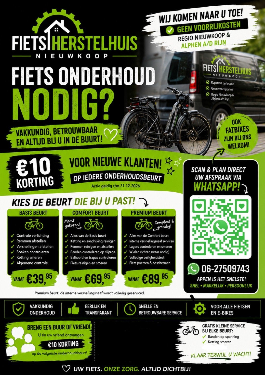 Reparatie en onderhoud van fietsen ook fatbikes!, Ophalen, Nieuw