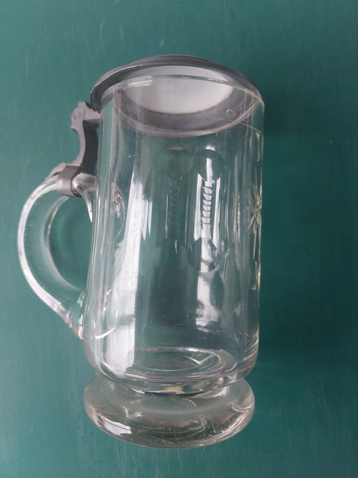 Antieke Glazen Bierpul met Tin Deksel en Scène, Ophalen of Verzenden
