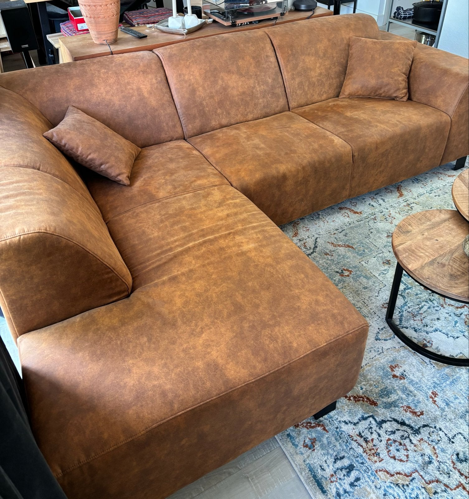 Comfortabele Hoekbank - cognac Kwantum, Ophalen, Gebruikt, 100 tot 125 cm, Hoekbank