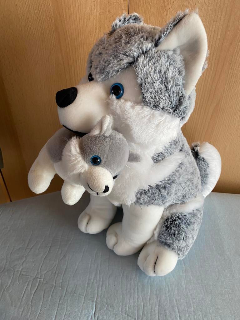 Nieuwe Husky Knuffel met Puppy - Zacht en Schattig, Overige merken, Overige karakters, Grijs, Nieuw