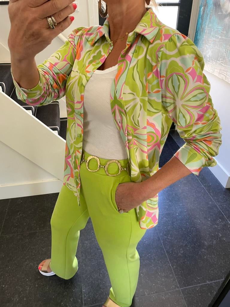 G. Ricceri Italy, super mooie blouse in lime kleur, M/L, Ophalen of Verzenden, Zo goed als nieuw, Maat 38/40 (M), Groen