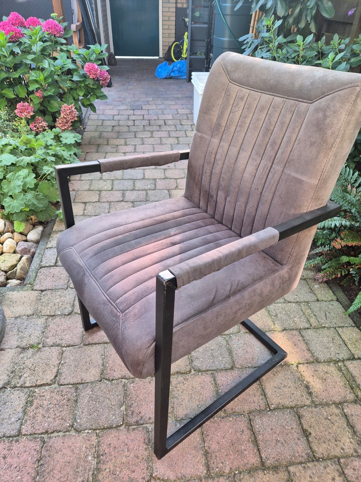 4x Eetkamerstoelen stof/metaal - Grijs/Antraciet, Gebruikt, Modern, Industrieel, Ophalen of Verzenden, Stof