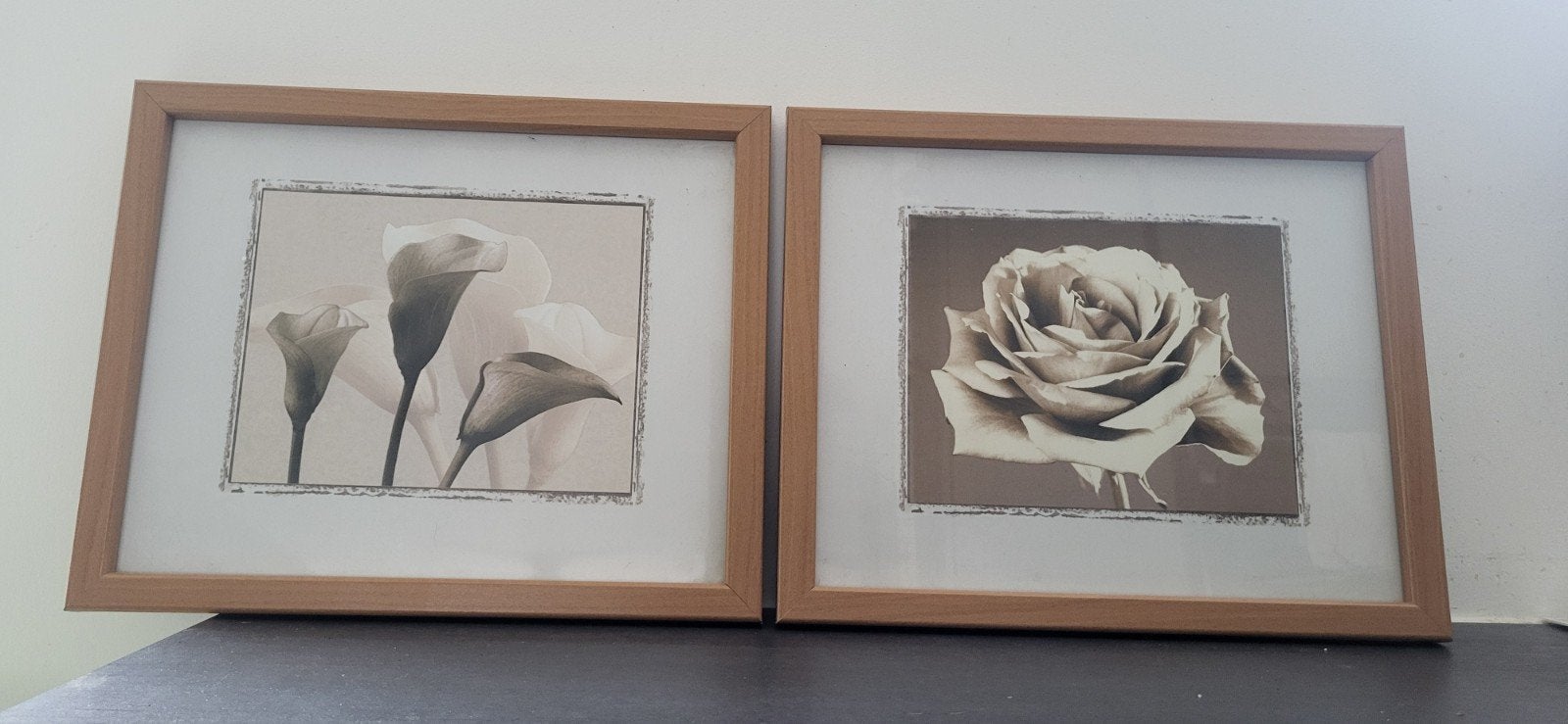 Set van 2 ingelijste bloemenprints (22x27 cm), Minder dan 50 cm, Gebruikt, Ophalen of Verzenden, Print