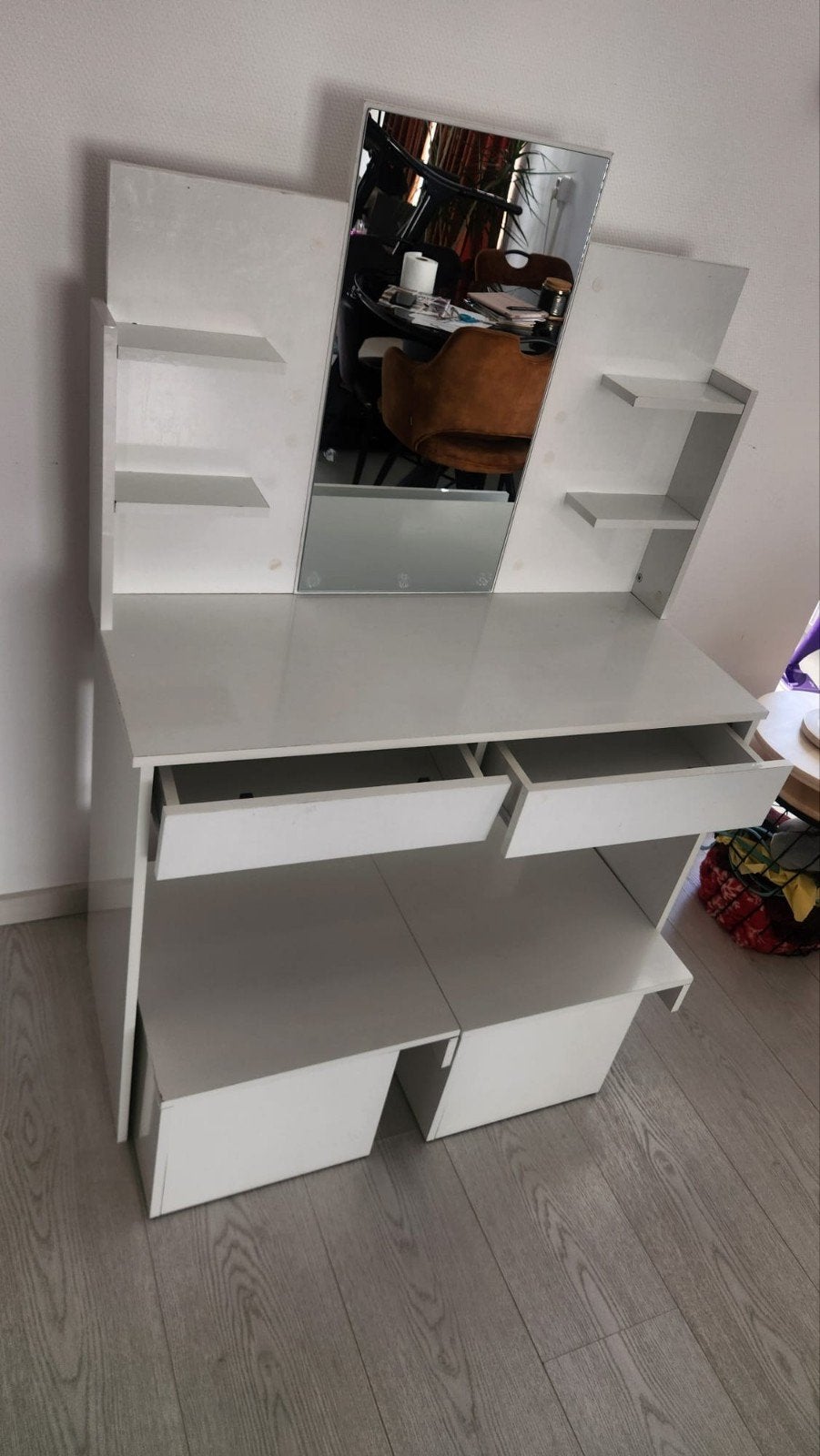 Kaptafel met spiegel 96x40x142cm(hoogglans wit), bijzettafel, Ophalen, 50 tot 100 cm, Minder dan 100 cm