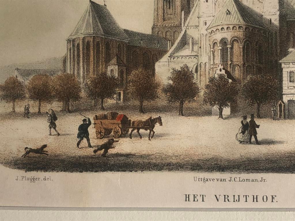 Vrijthof Maastricht; antieke litho, Antiek en Kunst, Ophalen of Verzenden