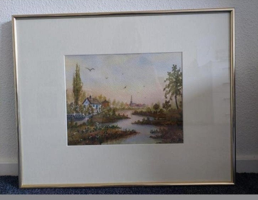 Schilderij - W. Gmelig Meijling - landelijk dorpje, Ophalen of Verzenden