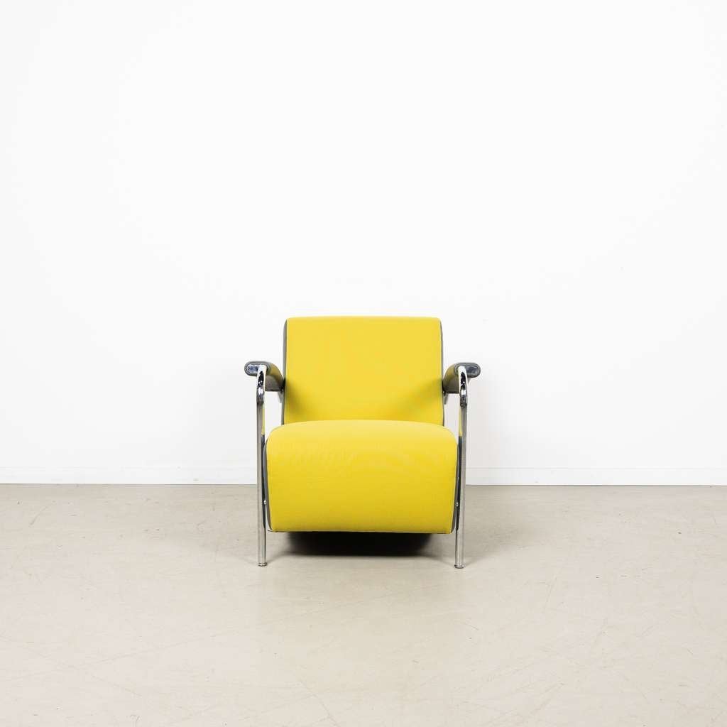 2x Leolux Scylla Laag Fauteuil Geel/Grijs Stof/Leer, Niet ingevuld, Leer, Niet ingevuld, 75 tot 100 cm