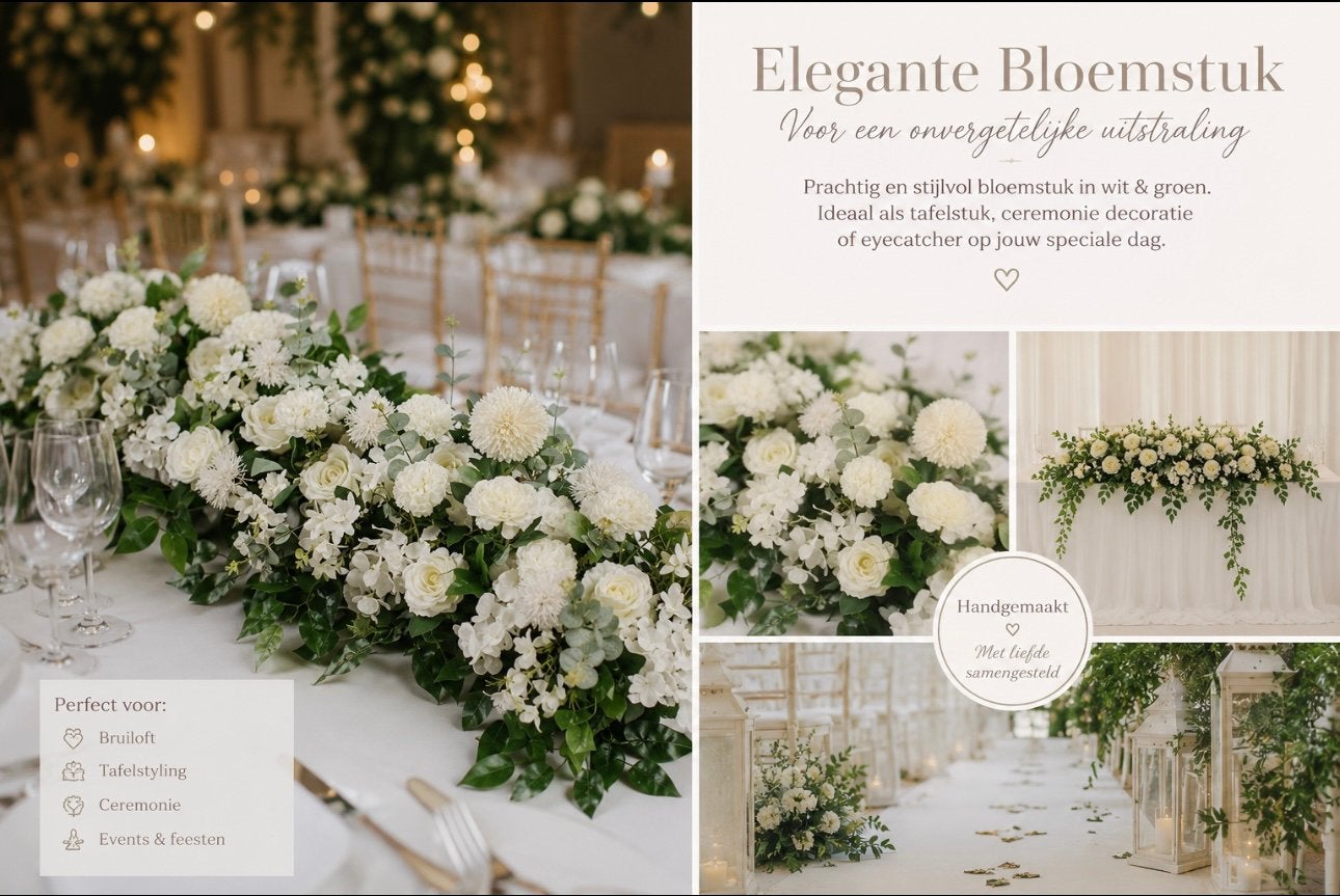 Kunstbloemstuk Wit/Groen - Elegante Decoratie, Binnen, Nieuw, Textiel, Ophalen of Verzenden
