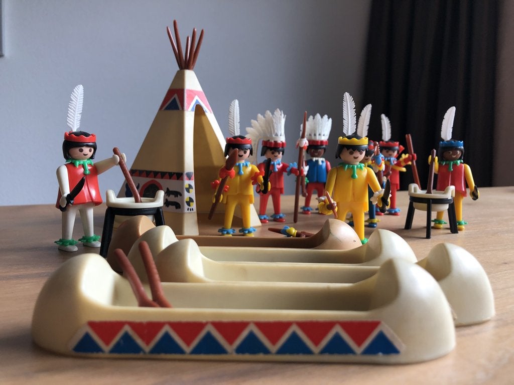 Playmobil Indianen met wigwam, kano’s en wapens, Gebruikt, Complete set, Ophalen of Verzenden, Figuren