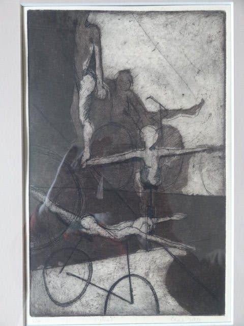 Ets acrobaten, circus, 5/10, 2e staat, gesigneerd,, Verzenden, Mythologie, Ets