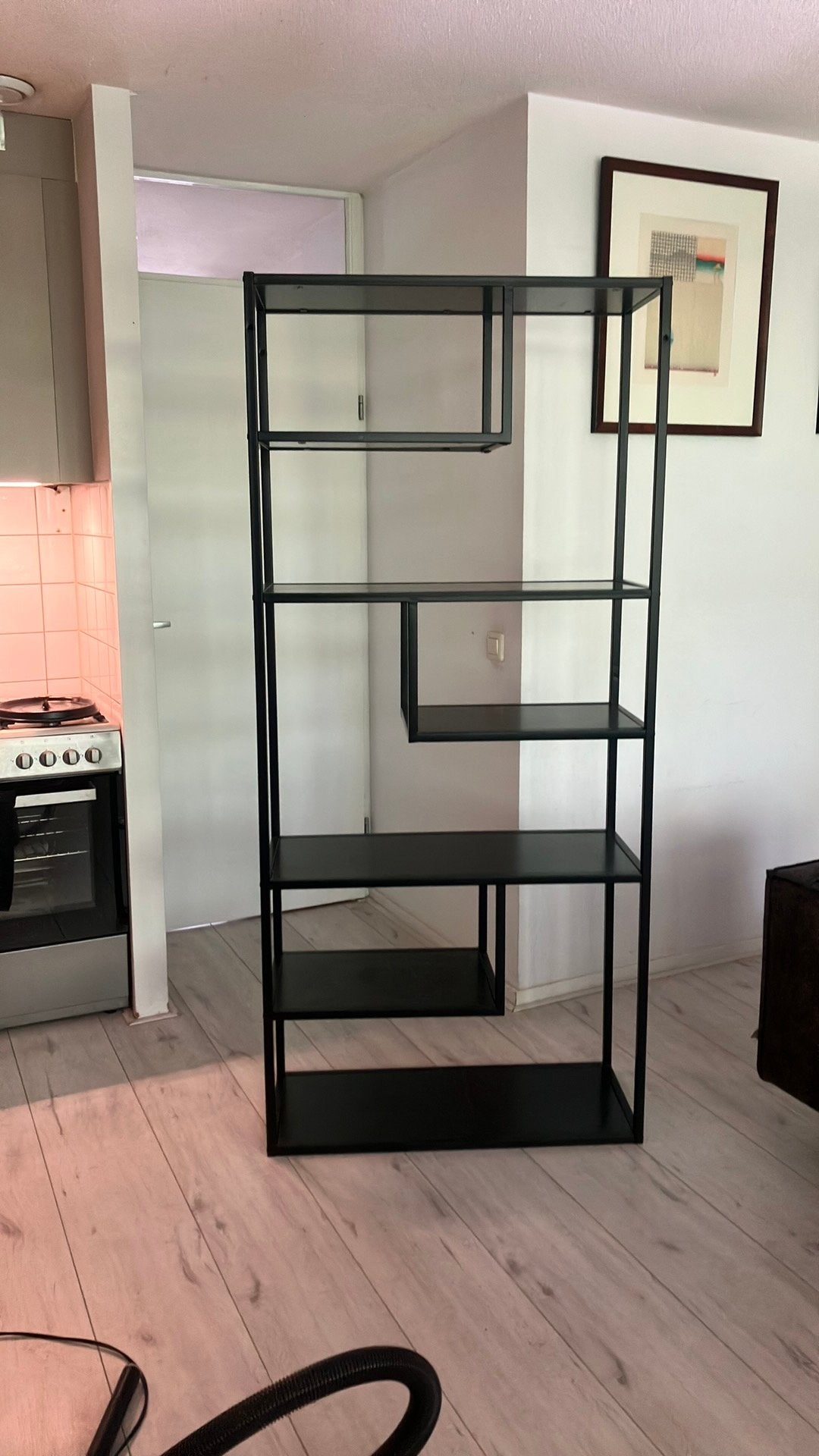 Zwart metalen stellage kast, Ophalen, Met plank(en), Gebruikt, 200 cm of meer
