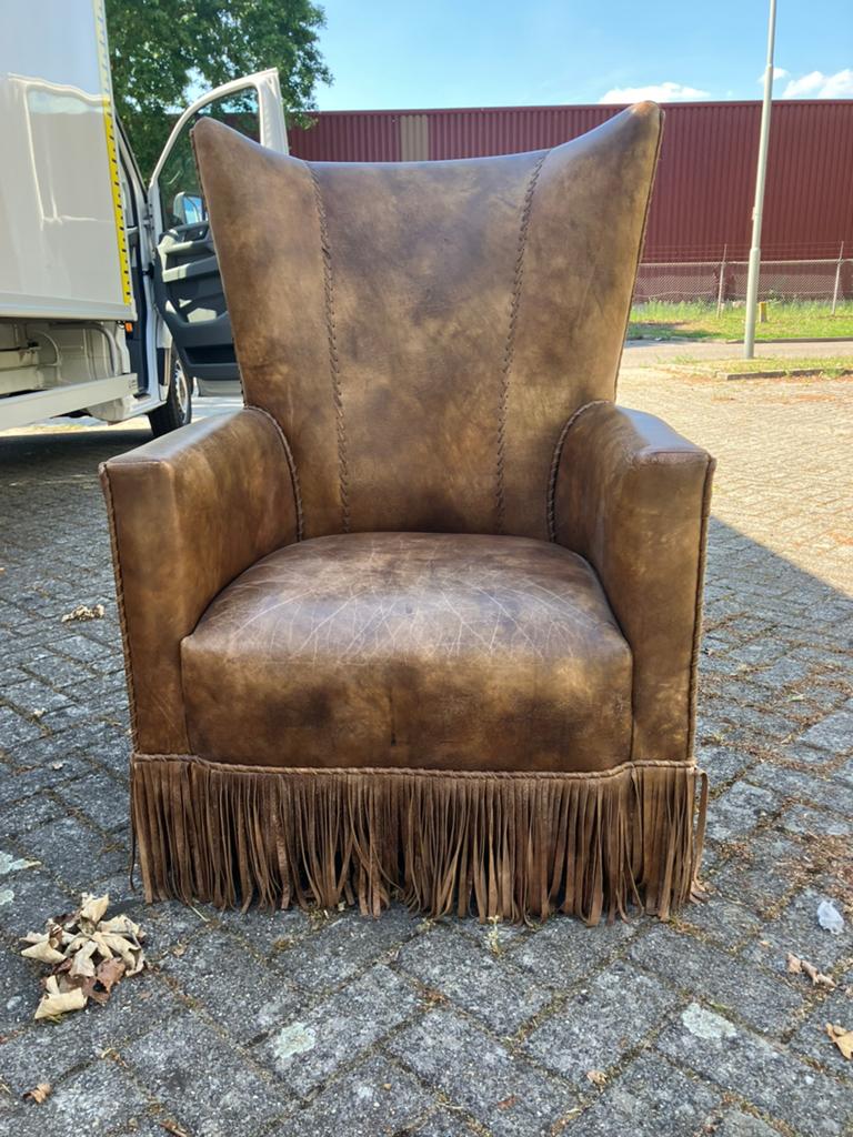 Te koop lederen stoel, Huis en Inrichting, Fauteuils, Ophalen, Zo goed als nieuw, 75 tot 100 cm, 50 tot 75 cm