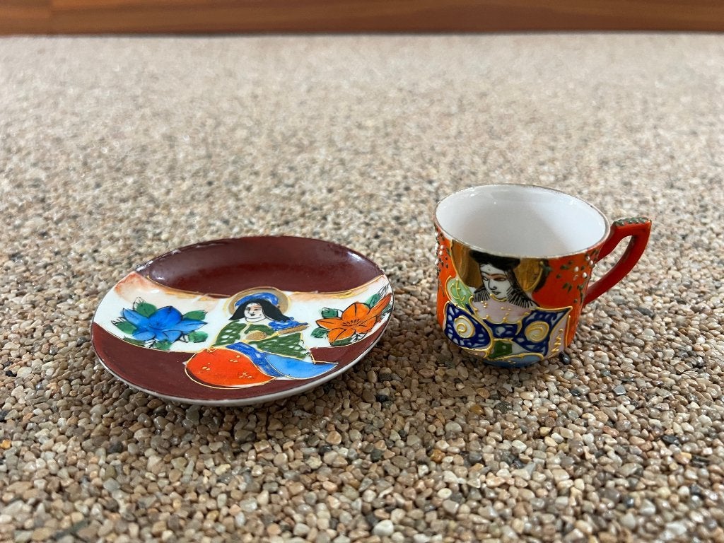Antiek Japans Satsuma-stijl Kop & Schotel – Handgeschilderd, Ophalen of Verzenden