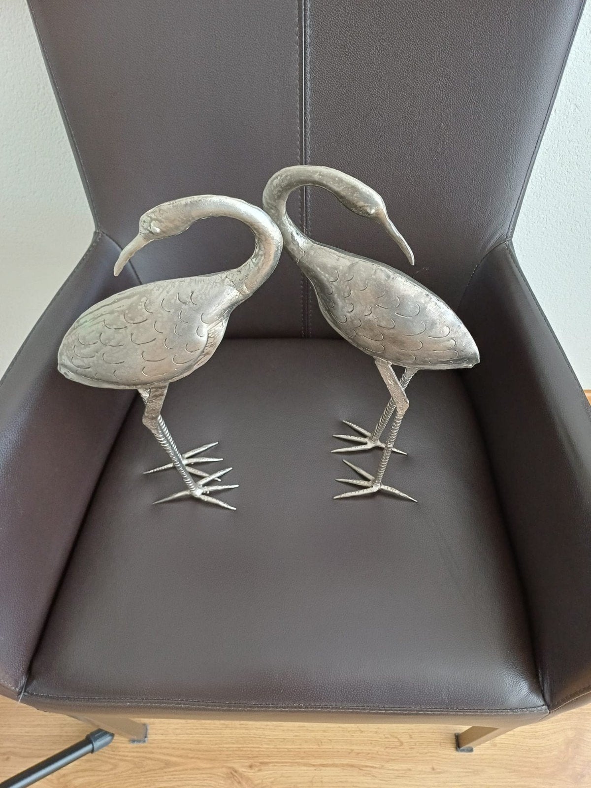 Set van 2 zilverkleurige decoratieve reigers, Ophalen of Verzenden, Zo goed als nieuw, Zilver, Metaal