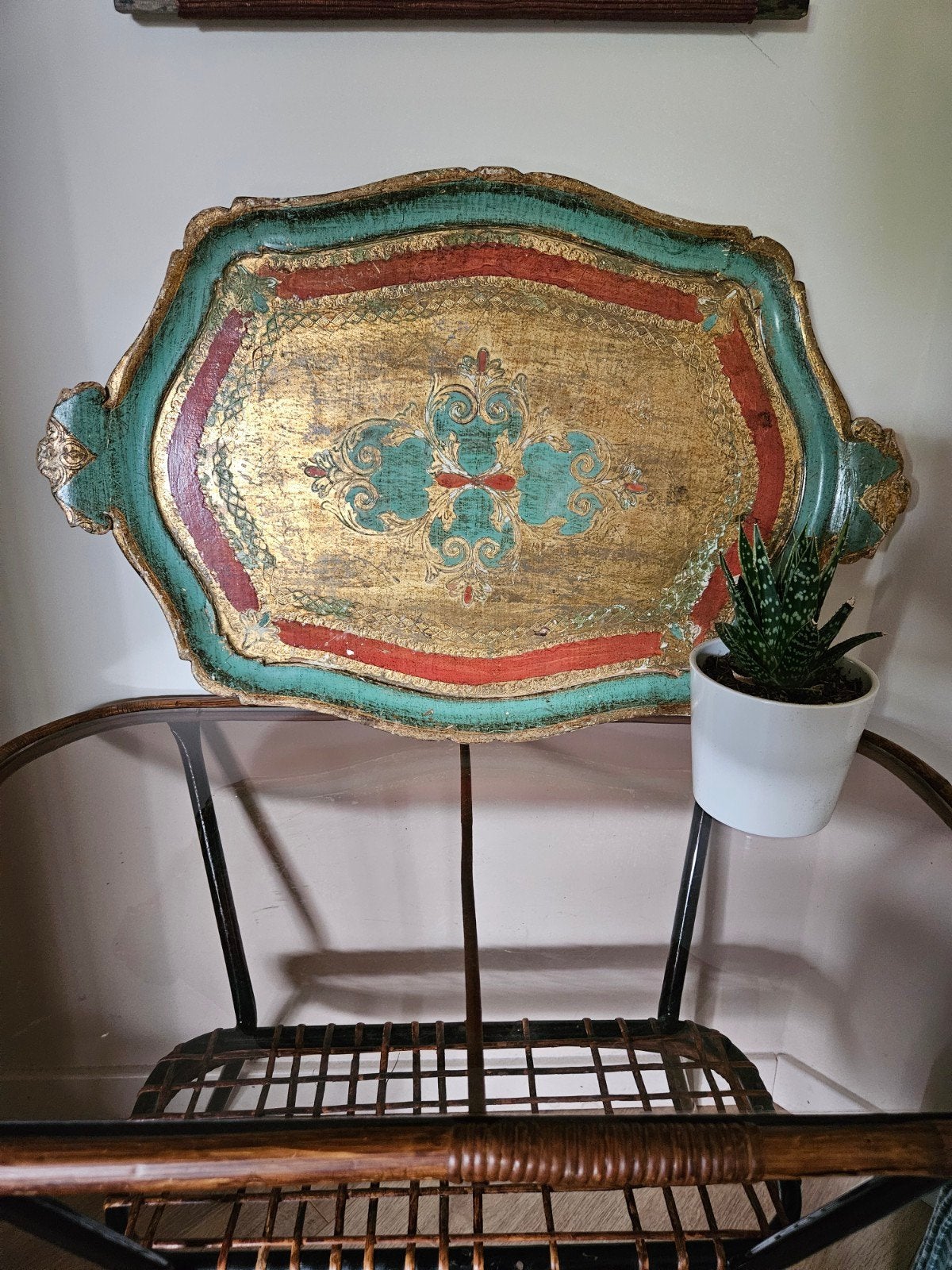 Vintage Italiaans dienblad, handgeschilderd, 60x40 cm, Ophalen of Verzenden
