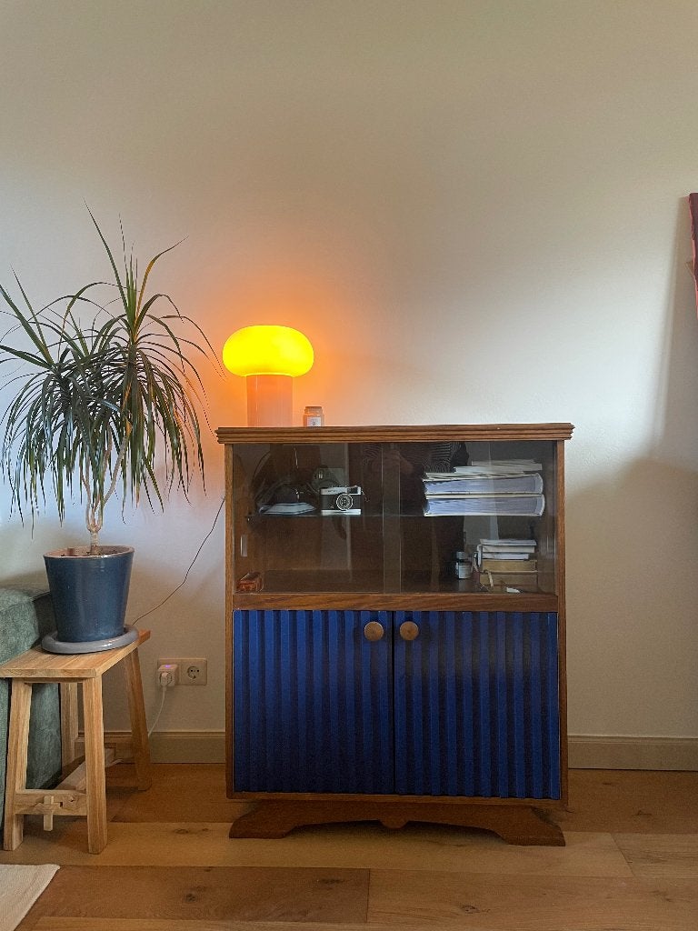 Vintage houten kastje, Ophalen, Gebruikt, 50 tot 100 cm, Glas