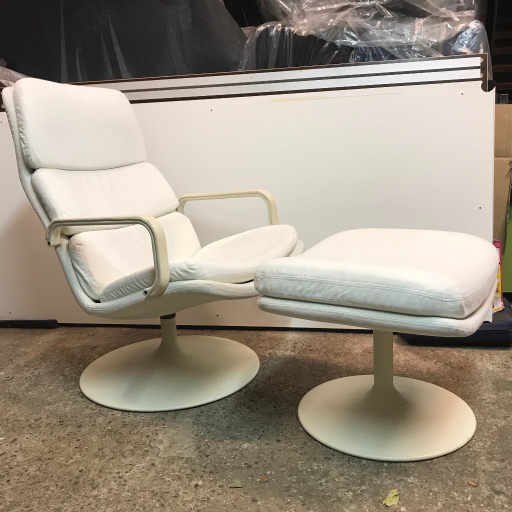 Vintage Artifort F141 F142 design fauteuil voetenbank, Gebruikt, 75 tot 100 cm, Ophalen of Verzenden, Nvt