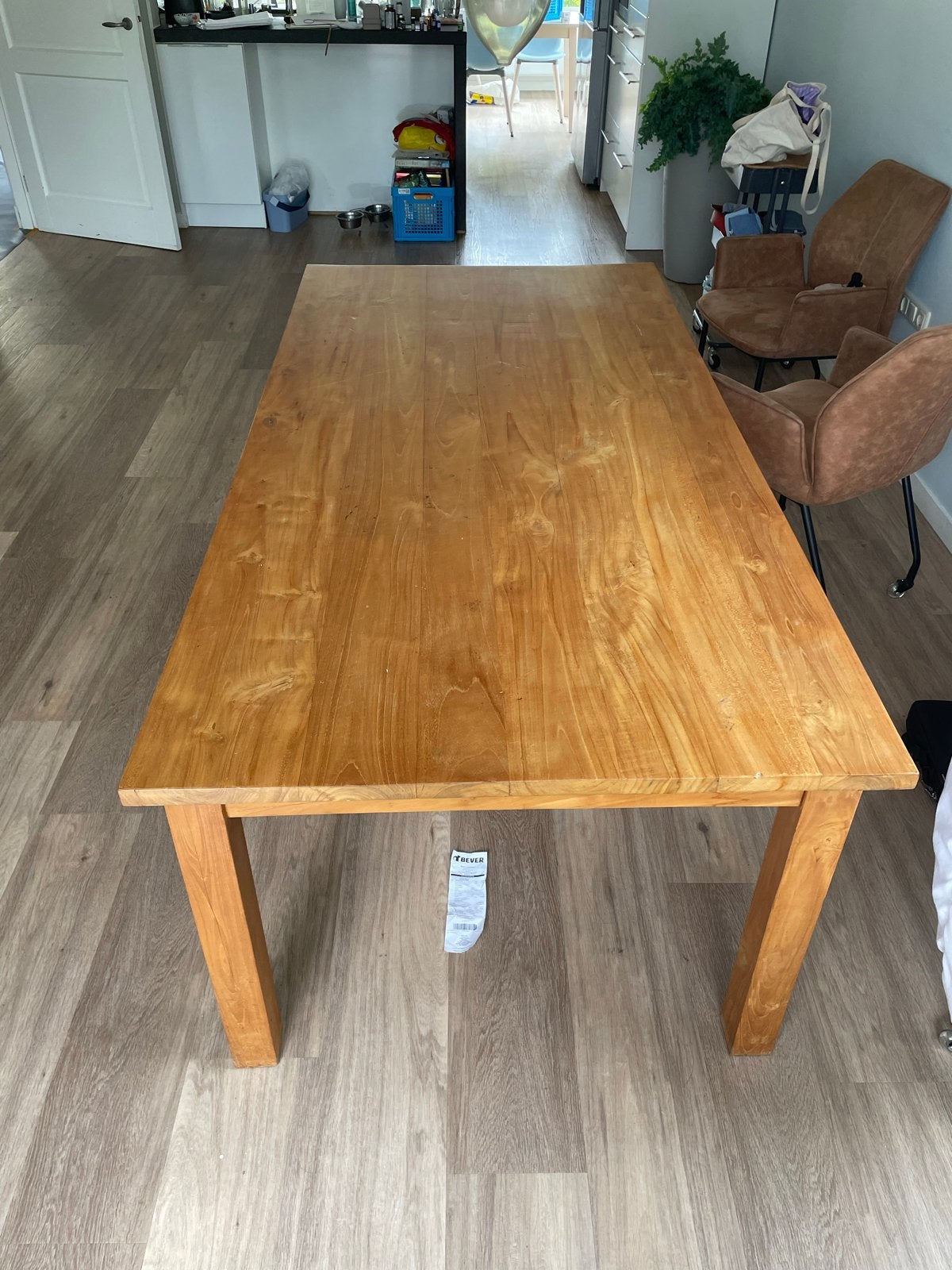 Fijne Teakhouten Eettafel met Lades, Ophalen, Gebruikt, 100 tot 150 cm, Teakhout