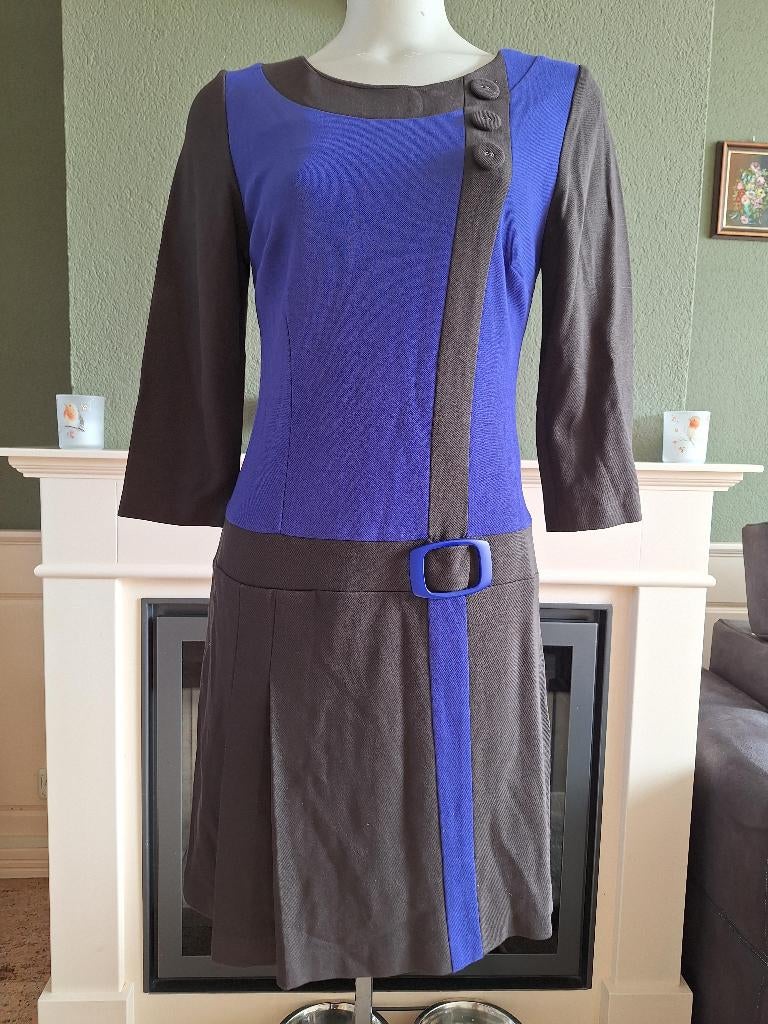 Senso donker bruine blauw paarse jurk NL 38, Maat 38/40 (M), Blauw, Senso, Ophalen of Verzenden
