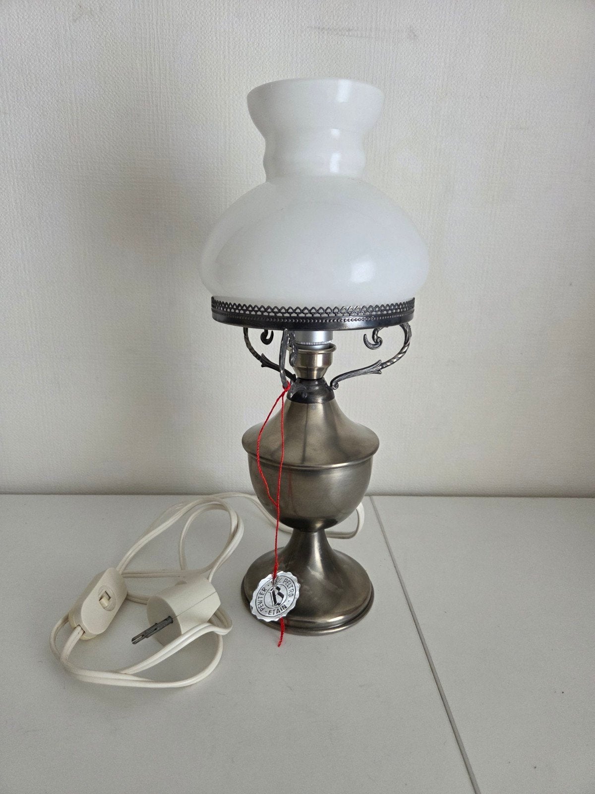 Nieuwe vintage tafellamp, 95% peltro/tin, in originele verpa, Ophalen of Verzenden