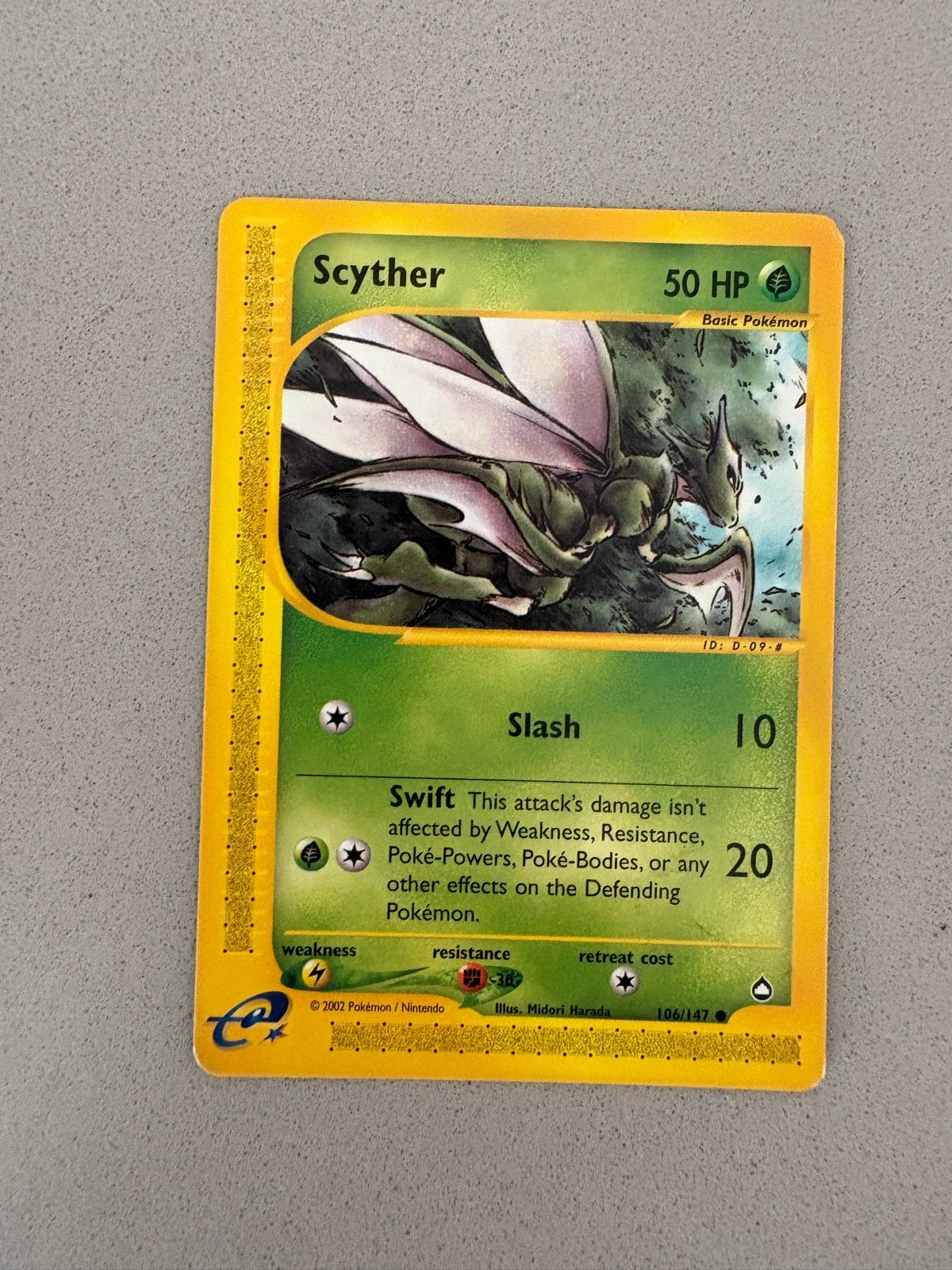 Pokémon Kaart Scyther 106/147 - Aquapolis near mint, Ophalen of Verzenden, Gebruikt, Losse kaart