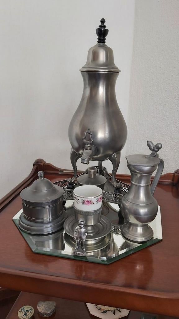 Antieke Tinnen Koffiekan en Accessoires Set, Antiek en Kunst, Antiek | Tin, Ophalen