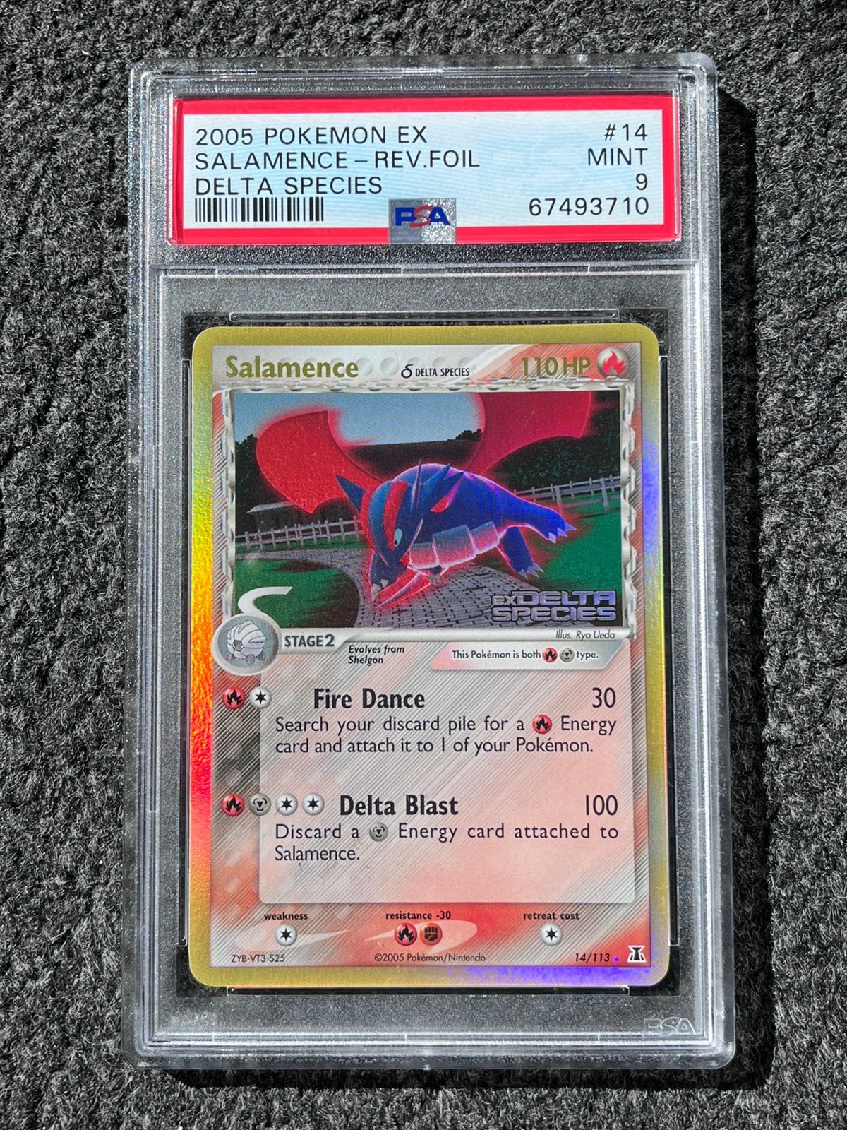 Pokémon PSA 9 Salamence Reverse Holo #14 Delta Species ex, Ophalen of Verzenden, Zo goed als nieuw, Losse kaart, Foil